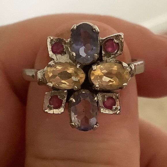 𝅺STERLING SILVER 925 CITRINE/RUBY/TANZANITE WOMAN RING SIZE US 8.5​ - Picture 4 of 10